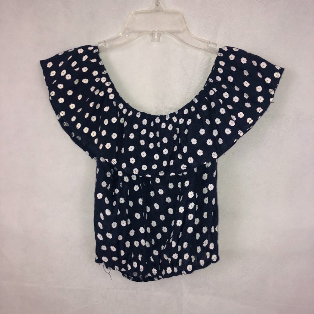 E Hanger M Navy Daisy Off the Shoulder Crop Top M